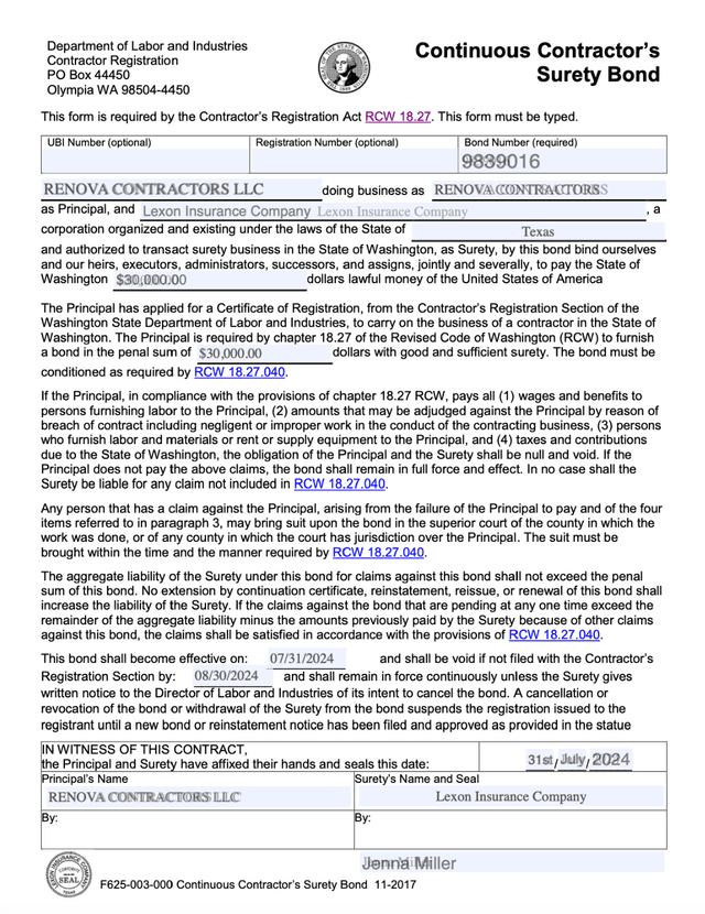 Bond Certificate