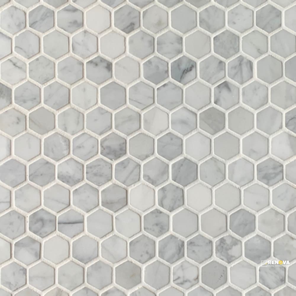 BIANCO CARRARA STONE ESSENTIALS HONED HEXAGON MOSAIC 1"