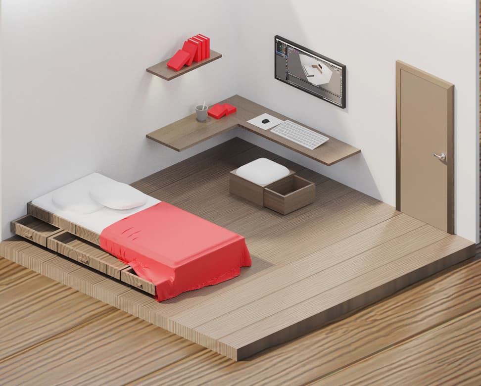Three-dimensional room model used during residential design planning