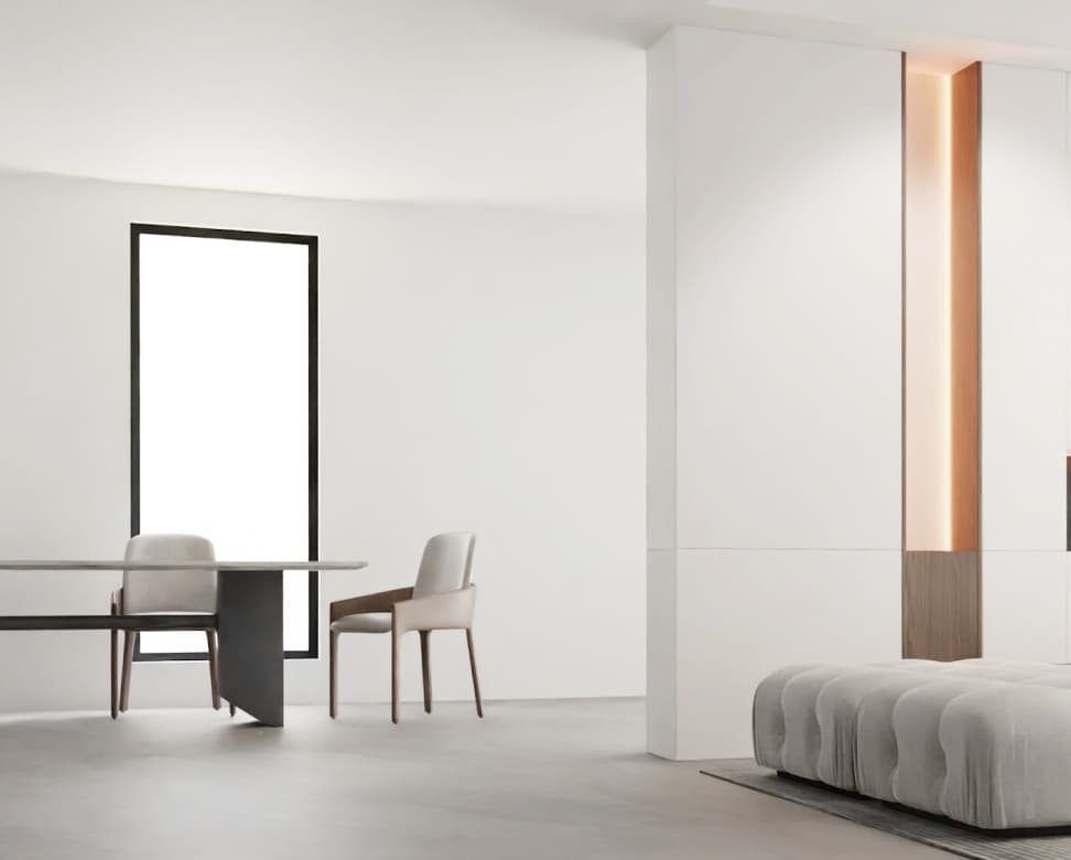 Minimalist interior rendering used to review layout and finishes